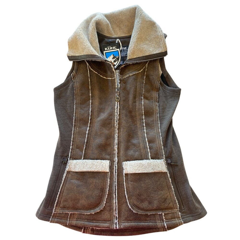 NWT KUHL Womens Dani Sherpa Vest Italian Faux Leather Shearling S Brown MSRP$219 - Picture 8 of 17